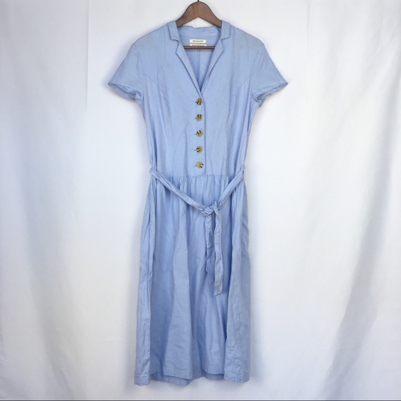 uo natalie linen belted shirt dress